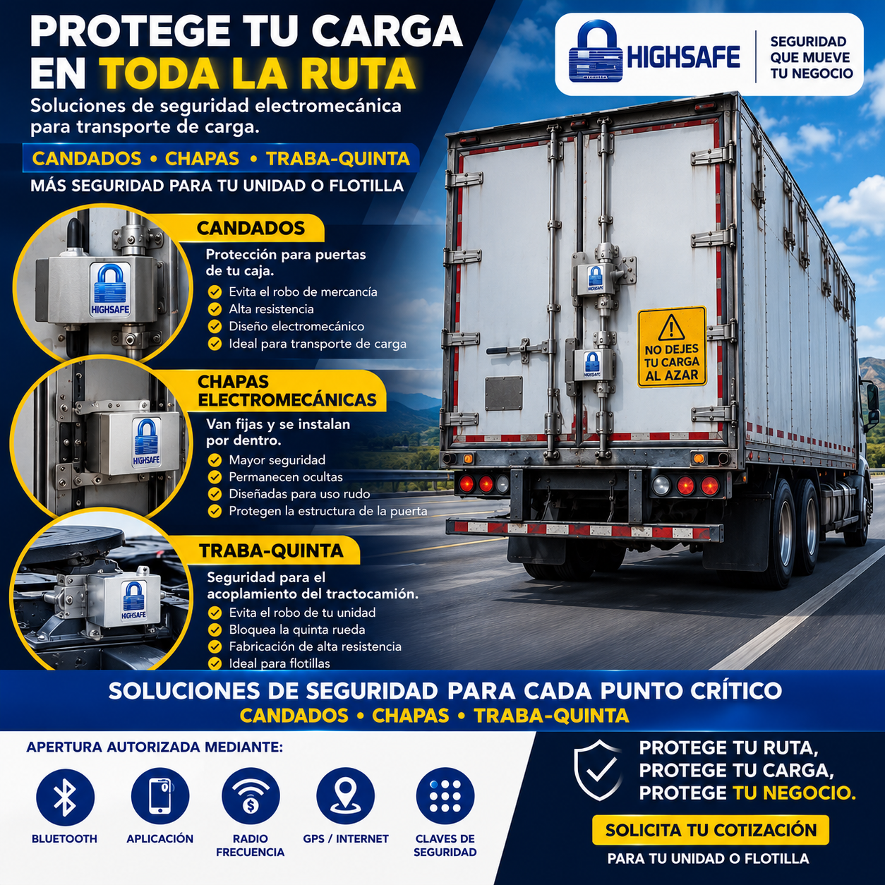 Publicidad HIGH-SAFE: protección de puertas y candados de seguridad para caja seca